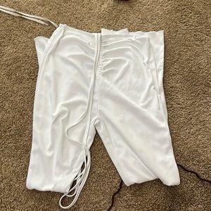 White flair drawstring pants